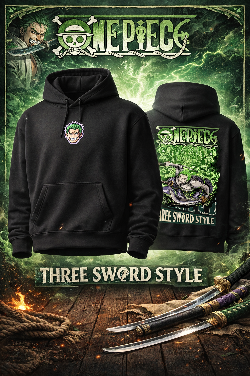 ONEPIECE ZORO ANIME HOODIE HIGH QUALITY 440GSM | Nivntra